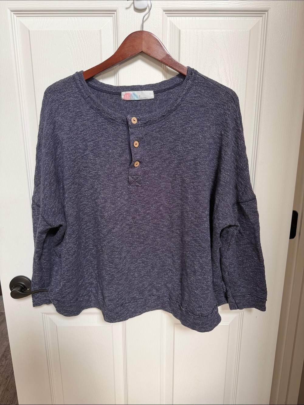 Free People FP Beach Sleep to Dream Oversized Relaxed Navy Henley Sweatshirt